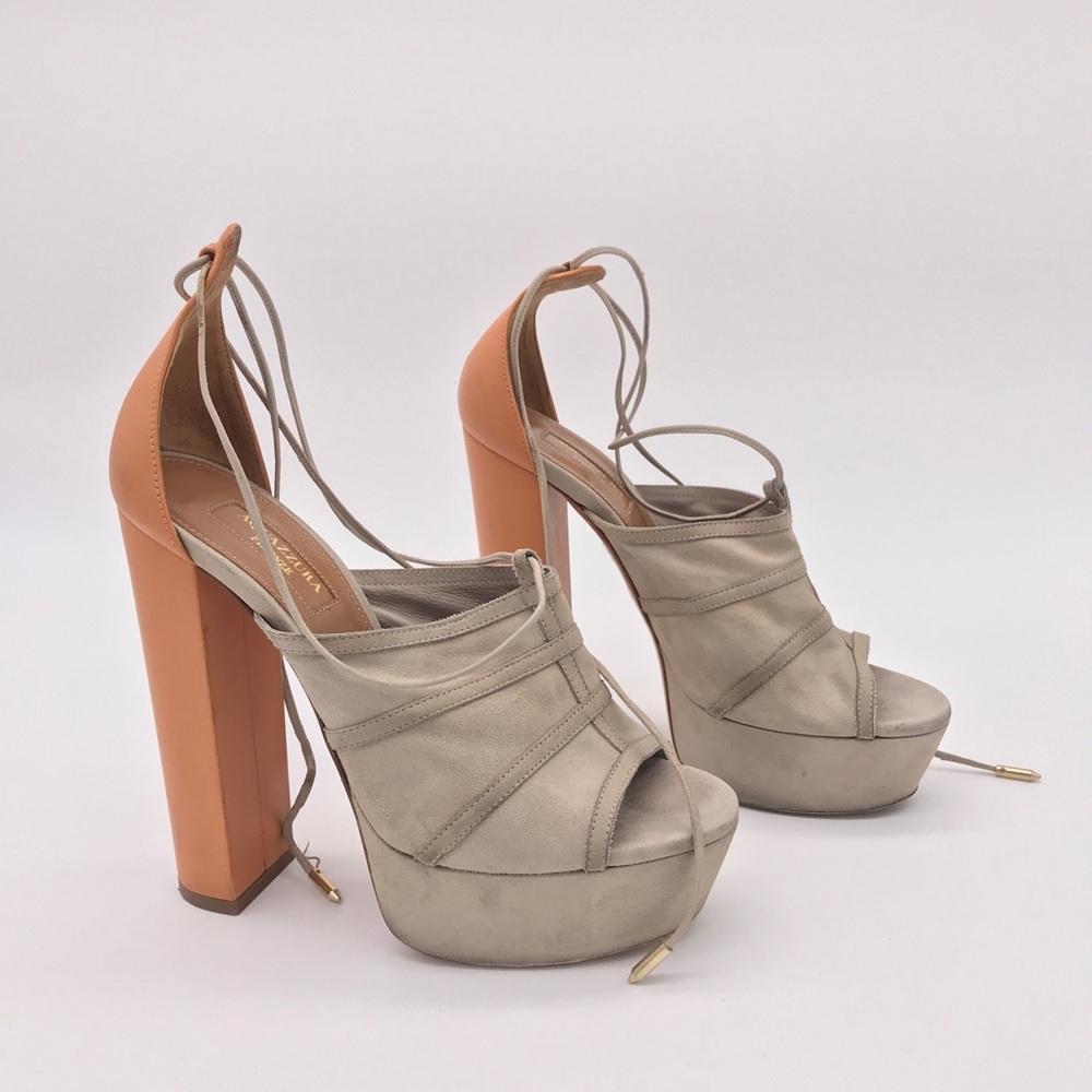 Aquazzura Taupe Suede Platform Sandals Designer
